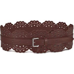Women's Wide Dresses Chunky Thick Leather Waist Prong Buckle Belts Silver Coffee